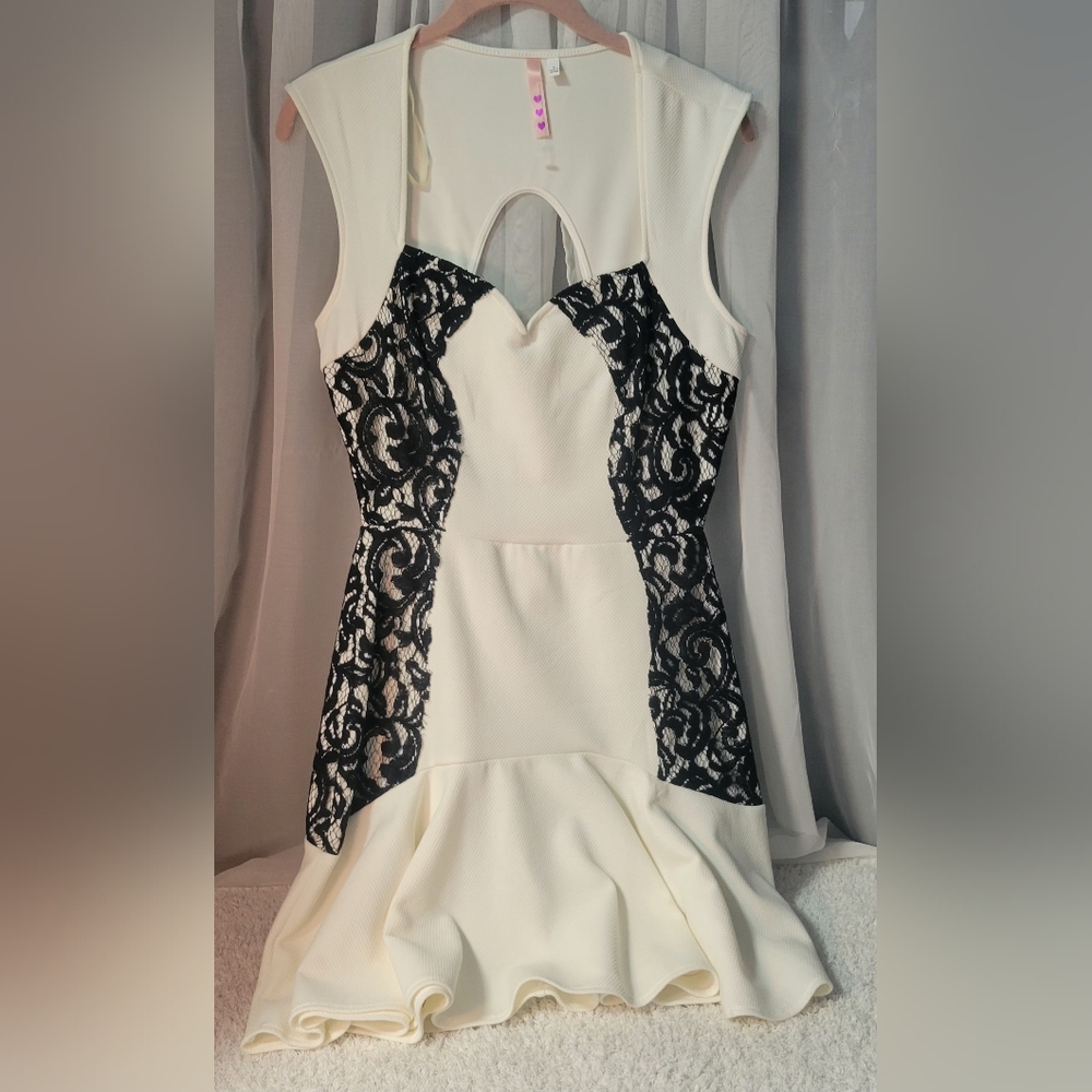 Chic Cream and Black Lace Dress